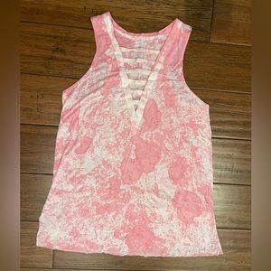 American Eagle Tie Dye Pink and White V-Neck Tank Top